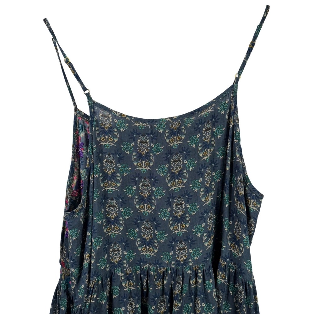 Natural Life Blue Floral Embroidered Boho Mini Dress Womens Large Rayon Pockets - Picture 9 of 12